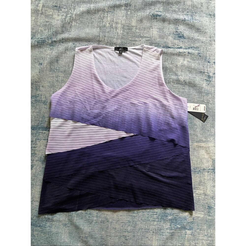 GNW Purple Ombre Striped V-Neck Sleeveless Blouse